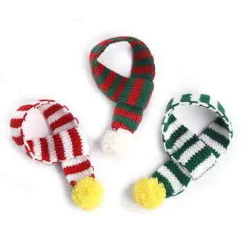 Dog Christmas Knitted Scarf Red Knit Scarves with Fuzzy Pompom Neck Warmer Bandana Xmas Holiday Winter Pet Puppy Cat Costume S 40cm зелёный