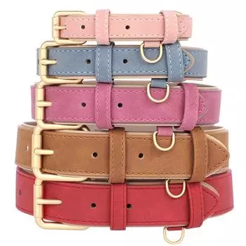Dog Leather Collar and Leash Set Soft Leather Padded Pet Dog Collars Adjustable Necklace for Small Medium Large Dogs Pitbull Pug S