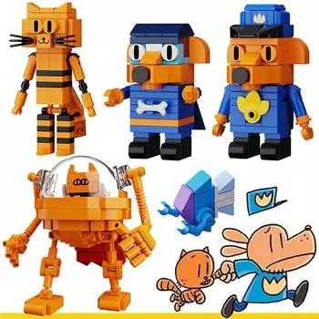 Dog Man Building Block Set Petey the Cat Puppy Sarah Hatoff Toy Bricks Anime moc Фигурки Модели Игрушки Рождественские подарки(529 шт.)