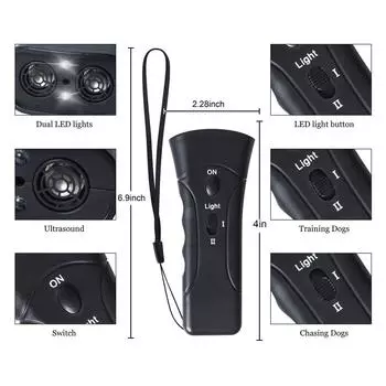 Dog Repeller Dual Sensor Ultrasound LED Light Laser Dog Deterrent Device USB Rechargeable Anti