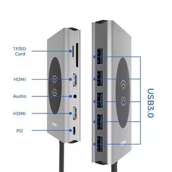 Док-станция 14 в 1 USB HUB Type C на HDMI-совместимый беспроводной зарядный адаптер USB 3.0 Type C HUB док-станция для MacBook