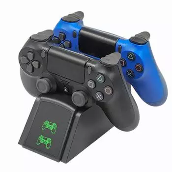 Док-станция для быстрой зарядки контроллера PS4, двойная зарядная подставка с индикатором состояния для Play Station 4/PS4 Slim/PS4 Pro чёрный