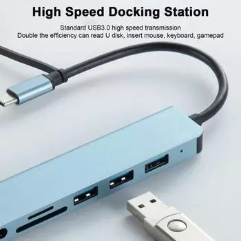 Док-станция для ноутбука USB-C Многопортовый высокоскоростной USB 3.0 2.0 3,5 мм AUX-разъем TF Card Reader из алюминиевого сплава Type-C Аксессуары для ПК
