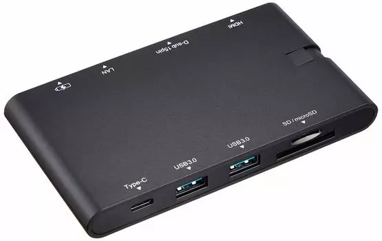 Док-станция ELECOM Hub PD Compatible xx Cable Storage Black USB-C [Type-C 2/USB3.0 2/HDMI/D-sub/LAN/SD+microSD Slot] DST-C05BK
