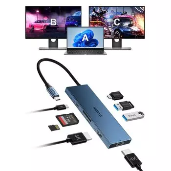 Док-станция KOZYC USB C, двойной концентратор USB C с 2 портами HDMI, 100 Вт, расширенный дисплей, поддержка 2 мониторов, совместим с монитором Dell,