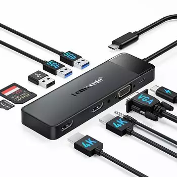 Док-станция USB C HDMI 2 Dual HDMI 3 Расширение экрана Док-станция Type C 4K USB C Hub HDMI Triple Display PD100W Быстрый кард-ридер Совместимость с MacBook чёрный