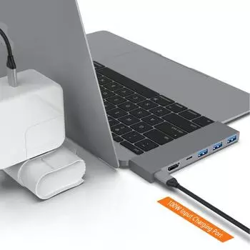 Док-станция USB для ноутбука Compact PD 100 Вт USB-C Универсальный адаптер USB-концентратора Высокопроизводительная док-станция USB Адаптер USB-концентратора серебряный