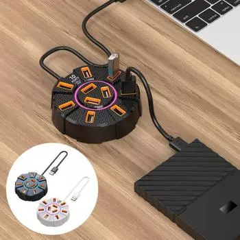 Док-станция USB HUB с 10 портами, высокоскоростная передача данных, защита от помех, стабильное расширение соединения 60cm чёрный