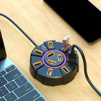 Док-станция USB HUB с 10 портами, высокоскоростная передача данных, помехоустойчивое стабильное соединение 60cm белый