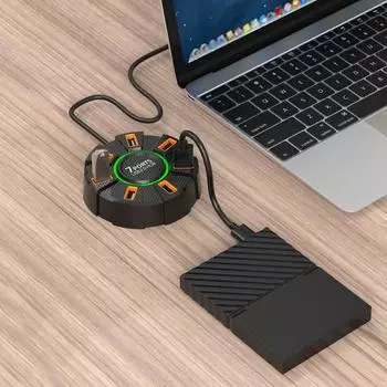 Док-станция USB HUB с 7 портами, высокоскоростная передача данных, защита от помех, защита от перегрузки по току 60cm чёрный