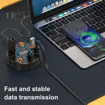 Док-станция USB HUB с 7 портами, высокоскоростной передачей данных, защитой от помех и перегрузок по току, док-станция расширения 60cm белый