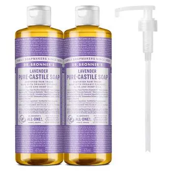 Доктор. Чистящее мыло Pure Castile Soap Cleanser от Bronner с ароматом лаванды + дозатор 1 шт., 2 шт., 475 мл