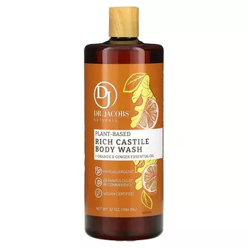 Доктор. Jacobs Naturals, Богатый кастильский гель для душа с растительным составом + эфирные масла апельсина и имбиря, 32 унции (946 мл)