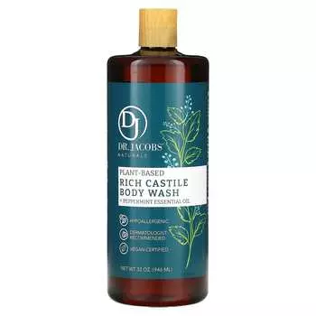 Доктор. Jacobs Naturals, Botanical Rich Castile, гель для душа, эфирное масло перечной мяты, 32 унции (946 мл)