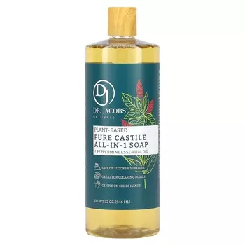 Доктор. Jacobs Naturals, ботаническое чистое кастильское мыло «все в одном», эфирное масло перечной мяты, 32 унции (946 мл)