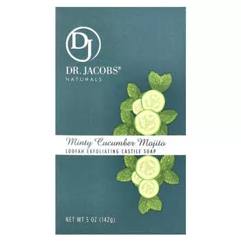Доктор. Jacobs Naturals, Кастильское мыло-отшелушивающее с люфой, мятно-огуречный мохито, 5 унций (142 г)