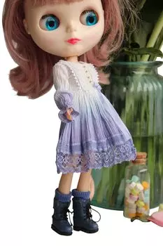 Dolly Para Dress Embroidery Gratition Cotton Linen Lace Forest Style 6 Blythe/AZONES Spring/Summer Hand-dyed (No. Blue)