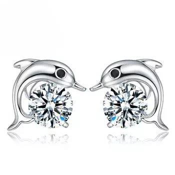 Dolphin 1 Pairs Shiny Zircon Stud Earrings for Women Vintage Wedding Jewelry Classy and Elegant Trendy Girl Gift Beautiful earrings