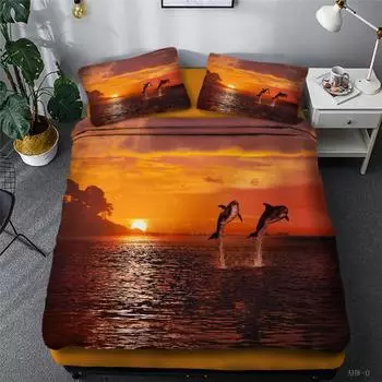 Dolphin 3D Duvet Cover Set King Queen Double Twin Single Size Bed Linen Set EU single(135x200cm)