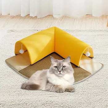 Дом-туннель для кошек 2 в 1, моющаяся интерактивная игровая хижина с противоскользящим дном, удобная с мячом yellow 50cm