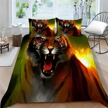 Домашнее постельное белье King Queen Size Комплект пододеяльников с 3D-принтом тигра Комплект постельного белья UK Single 135x200cm
