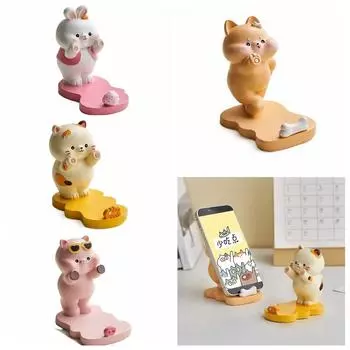 Домашний декор Милые фигурки котят Миниатюры Kawaii Декоративные украшения Настольный кронштейн для мобильного телефона Аксессуары для офисного стола