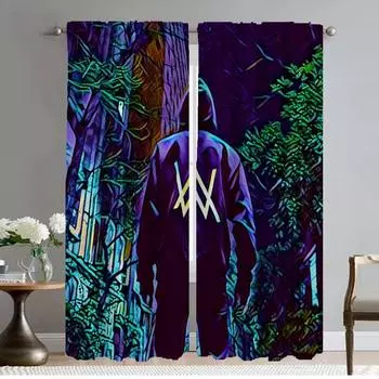 Домашний интерьер Шторы для камеры Alan-walker Blackout Curtains 2 Pieces Window Warning Living Room Warning Halloween Decoration W50xH70cmx2pcs-CL