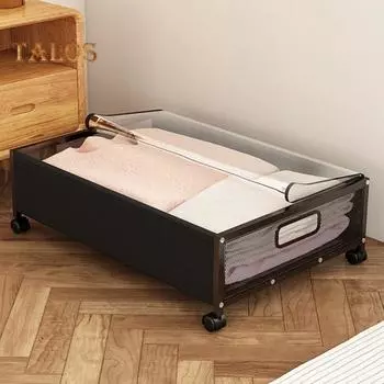 Домашняя полка для хранения под кроватью с поворотными колесами на 360 градусов. Высокая прочность. Металлический каркас. Ручка. Полая сетка. Большая вместимость. Пылезащитный прозрачный чехол. S чёрный
