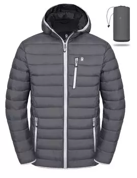 Donkey Packable Puffer Jacket Lightweight Hooded Windproof Winter Coat Gray 2XL [Little Andy] Mens серый