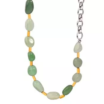 Dopamine Retro Light Luxury Collarbone Chain Niche Design Цветной Натуральный Камень Бусины Сращивание Титановая Сталь Цепочка Ожерелье 0-Character