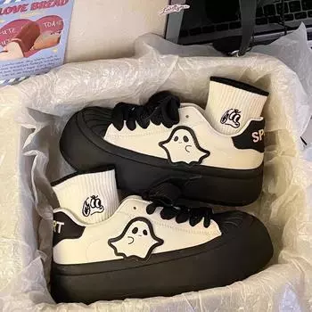 Dopamine tide cool board shoes 2024 весна новый нишевый дизайн маленькие белые туфли ракушка голова эльф толстая базовая пластина обувь женская 35 белый