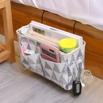 Dormitory Storage Bedside Hanging Basket Student Dormitory Storage Bag, Cotton and Linen Fabric Bedside Storage Hanging Bag. белый