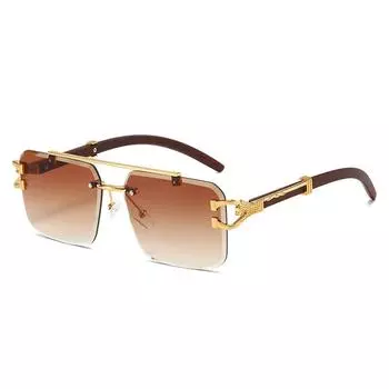 Double Beam Trimmed Square Rimless Glasses Sunglasses Men, Leopard Trend Sunglasses Women regular