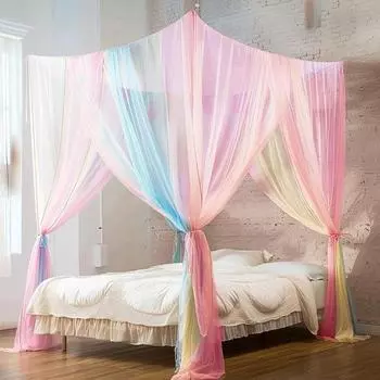 Double Bed Mosquito Net Fine Mesh Canopy Breathable 4 Corner Summer Bed разноцветный