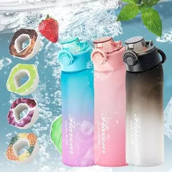 Double Color Gradient Water Bottle | Scented Straws with 5 Flavors | Outdoor/Office/Home Use | Perfect Gift for Friends | BPA-Free & Leakproof синий