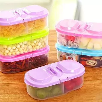 Double-Compartment Healthy Plastic Food Container Portable Lunch Box Capacity Camping Picnic Food Fruit Container Storage Box A5