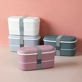 Double-layer Bento Box Portable Leak-proof Food Storage Container Sealed Picnic School Office Lunch Box серый