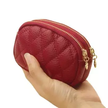 Double-layer Zipper Split Car Key Wallet with Key Ring Female Purse Card Holder Earphone
