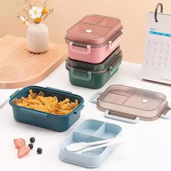 Double Layered Lunch Box Portable Microwave Available Heating Fruit Salad Food Containers with Tableware School Picnic Bento Box розовый