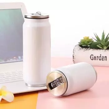 Double Layered Vacuum Straw Cup Vacuum Bottle Beverage Cup Ice American Coffee Cup Stainless Steel Sports Straw Water Cup 350ml белый
