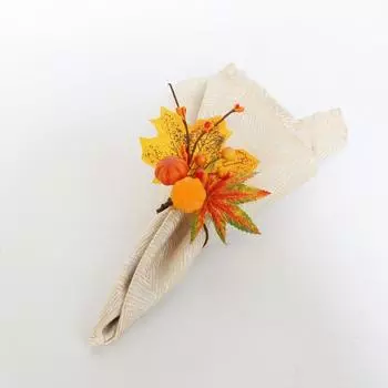 Double Pumpkin And Maple Leaf Napkin Rings Set Fall Thanksgiving Table Decor With Artificial Wreath For Halloween Dinner Party one size