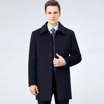 Double-sided cashmere coat for business men, medium-length, middle-aged, woolen woolen thickened down jacket, trendy 170