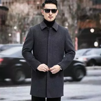 Двустороннее кашемировое пальто для мужчин на зиму со съемной пуховой подкладкой и шерстяным пальто средней длины в деловом повседневном стиле. 170