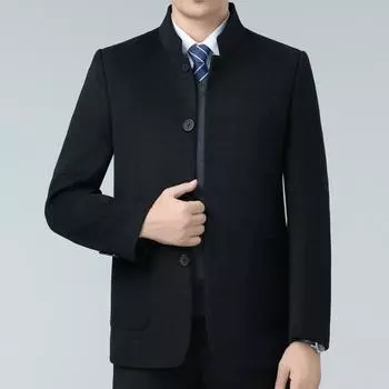 Double-sided cashmere coat for men, medium-length stand-up collar woolen coat, autumn and winter middle-aged dad jacket 170