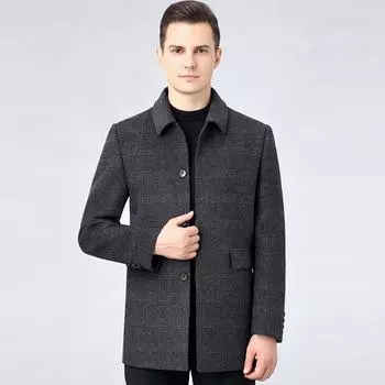 Double-sided cashmere coat for men, mid-length winter woolen woolen thickened warm coat for middle-aged dads 170