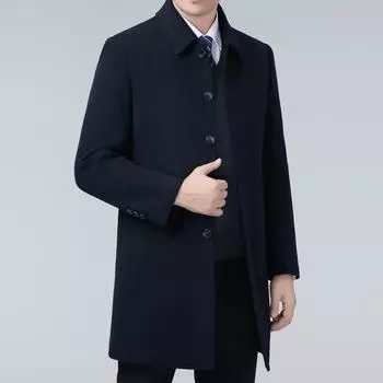 Double-sided cashmere coat for men, middle-aged dad, winter clothing, mid-length woolen woolen coat, men s down-lined windbreaker 170