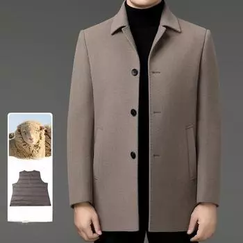 Double-sided cashmere coat for middle-aged men in winter, thickened and warm woolen woolen coat for dad, down-lined windbreaker 170
