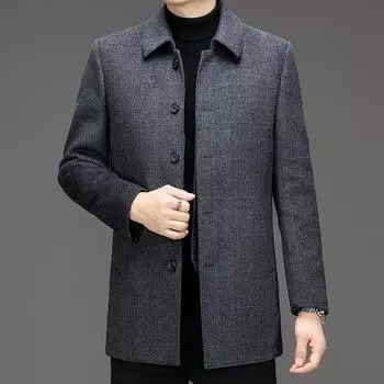Double-sided cashmere coat men s medium-length business casual woolen down coat middle-aged dad thickened top 170
