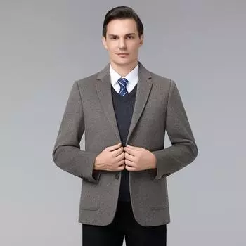 Double-sided cashmere coat men s suit collar thickened middle-aged and elderly down-lined woolen woolen coat 170