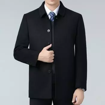 Double-sided cashmere woolen coat for men, medium-length, removable duck down liner, thickened dad winter wear, middle-aged high-end coat 170